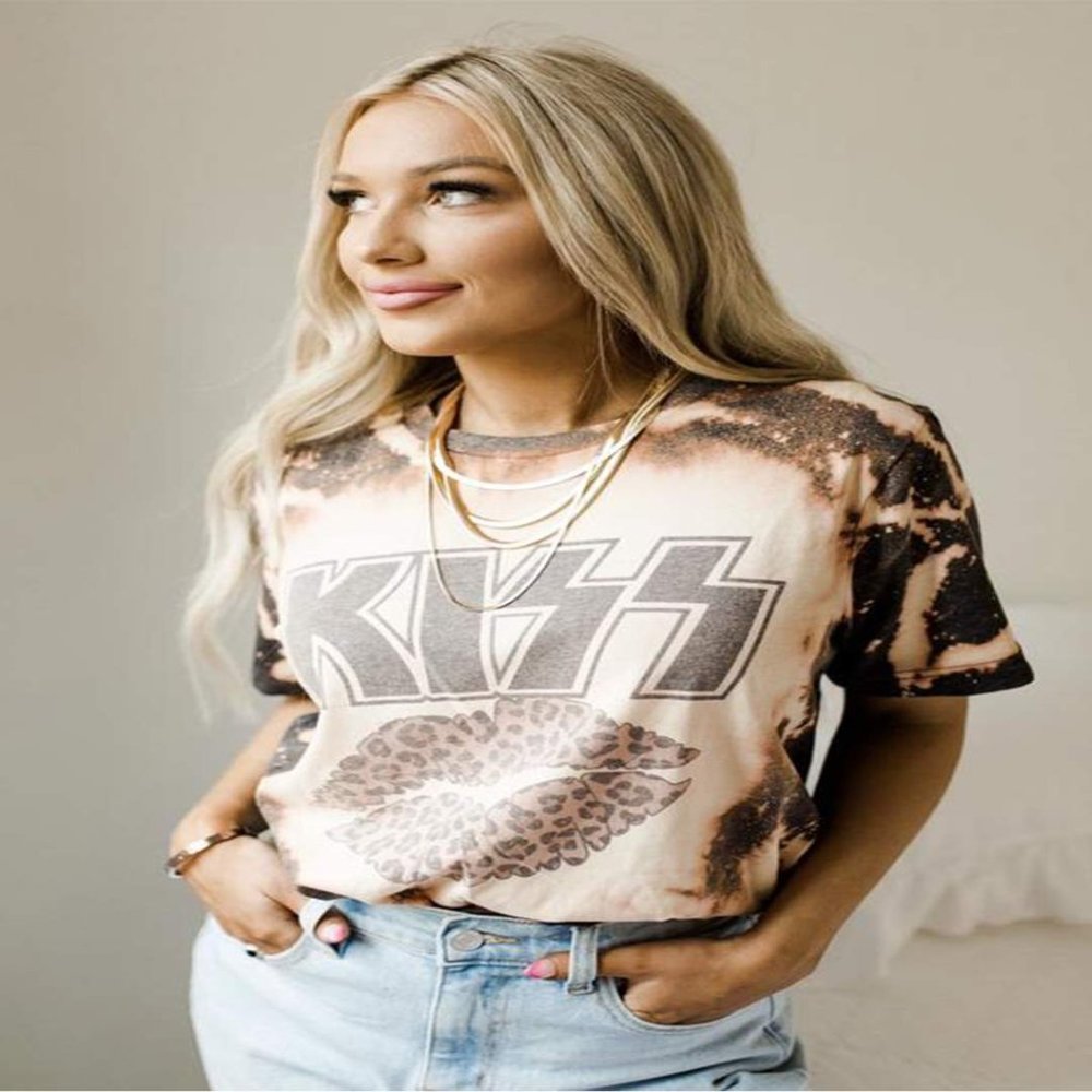 Bleached KISS Leopard Lips Vintage Tee